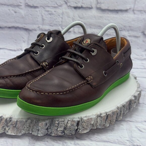 MONCLER Guadeloupe Leather Boat Shoes Green Soles Size EU 41 US 8 Made in Italy - Picture 4 of 14